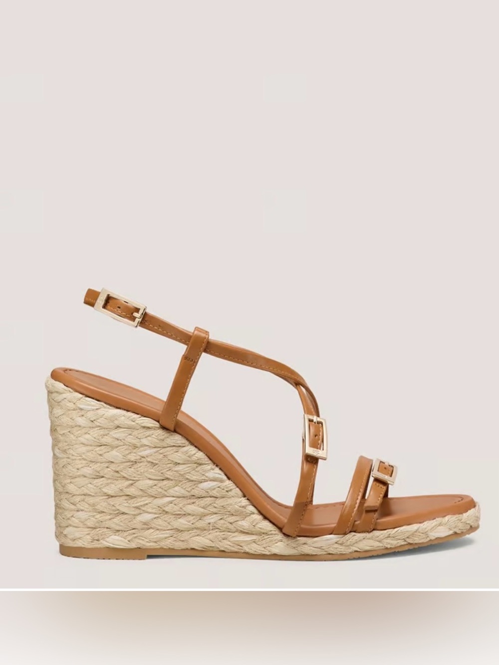 Stuart Weitzman $475 GEORGIE ESPADRILLE WEDGE SANDAL in  Macchiato Leather - Picture 2 of 4